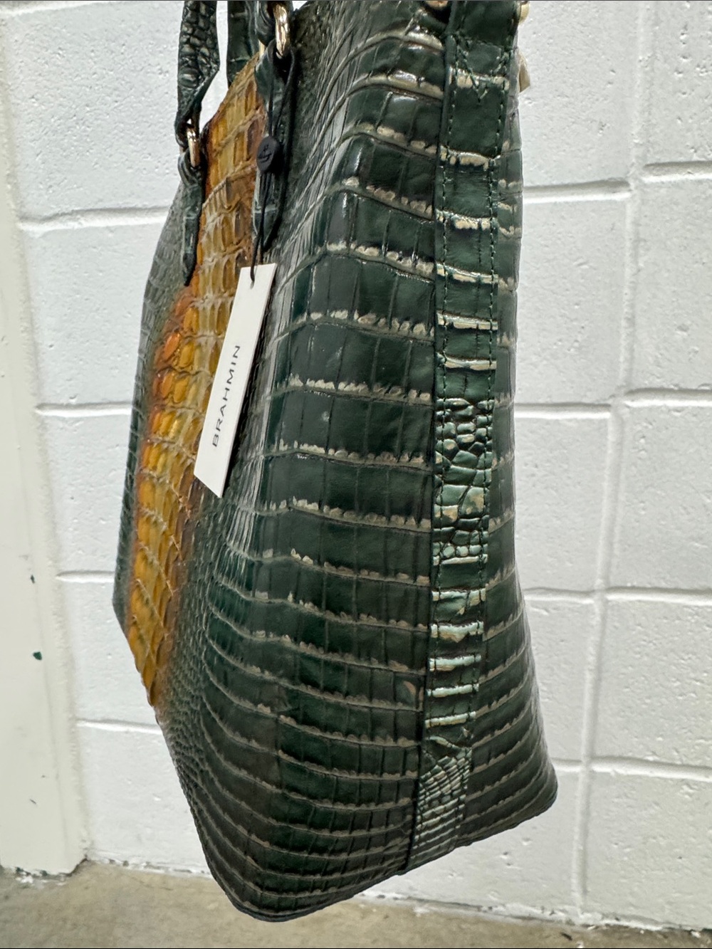 Brahmin Duxbury Bayleaf Ombré Green and Amber Croc-Embossed Leather Satchel - Picture 5 of 12